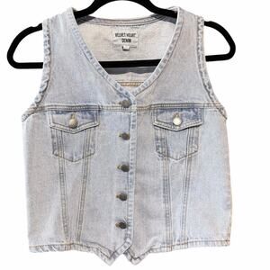 Velvet heart denim 100% cotton stonewash vest button front small cropped